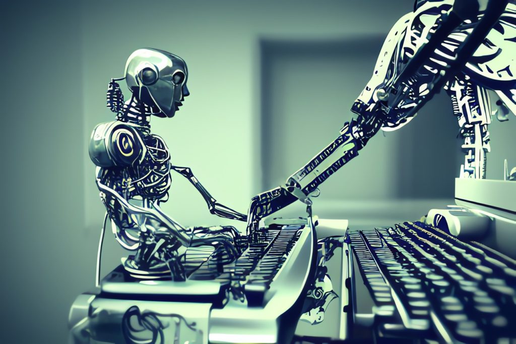 robot devant un clavier
